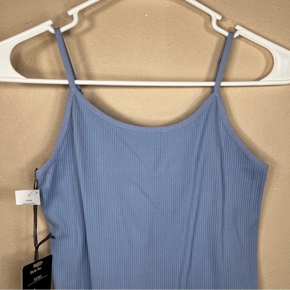NEW LOVE NATION L/XL PASTEL BLUE RIBBED TANK SLEEVELESS STRETCH FITTED - Picture 3 of 10